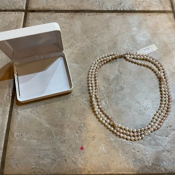 Lord & Taylor Jewelry - Women's 3 Stranded Cultured Pearl 18" Necklace w/ 10 kt Gold Clasp
